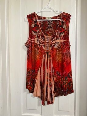 Women’s plus size 2X live and let live Red & Peach Floral Sleeveless Tank top